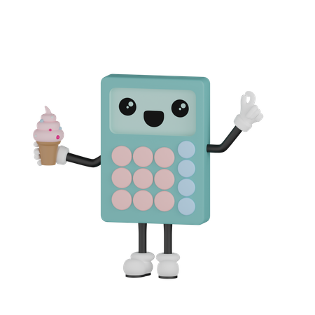 Calculator Holding Ice Cream  3D Illustration