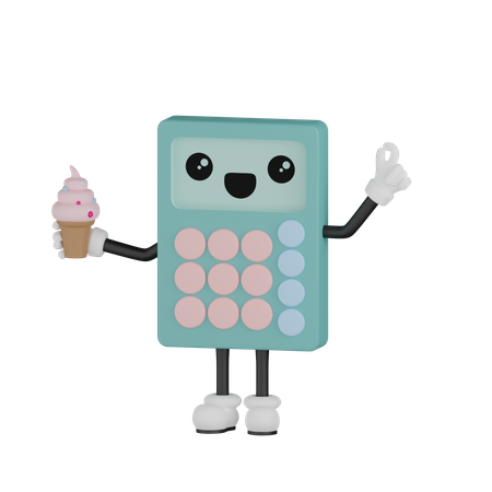 Calculator Holding Ice Cream 3D Illustration