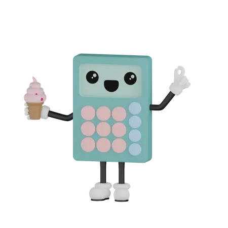 Calculator Holding Ice Cream  3D Illustration
