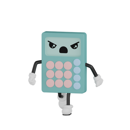 Calculatrice en colère et en marche  3D Illustration