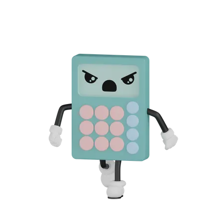 Calculatrice en colère et en marche  3D Illustration