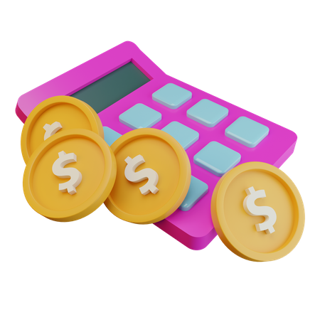 Calculatrice et pièce de monnaie  3D Icon