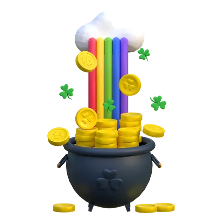 Caldeirão de arco-íris com moedas de Patrick  3D Icon