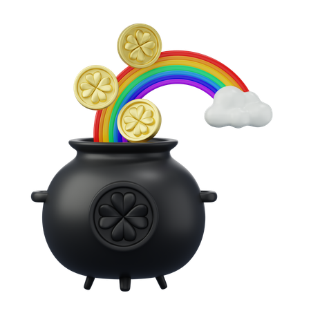 Caldero arcoiris con monedas de patrick  3D Icon