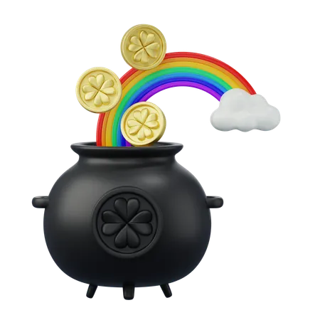 Caldero arcoiris con monedas de patrick  3D Icon