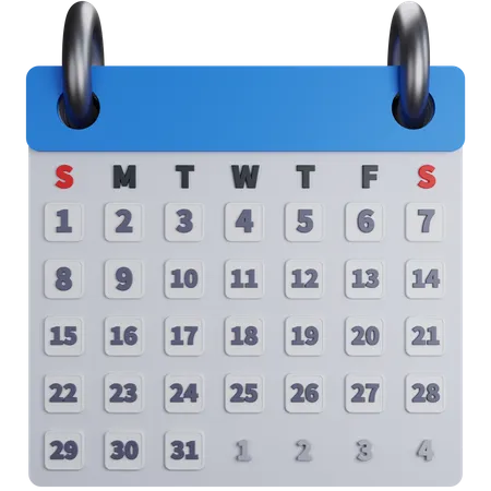 3 D Rendering Complete Calendar Without Months Isolated 3D Icon