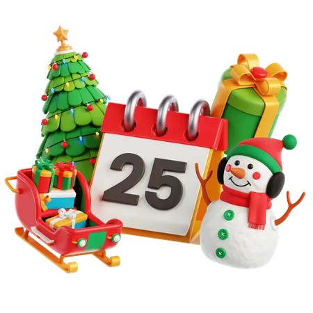 Calendar Christmas Tree Snowman  3D Icon