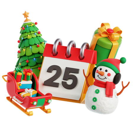 Calendar Christmas Tree Snowman  3D Icon