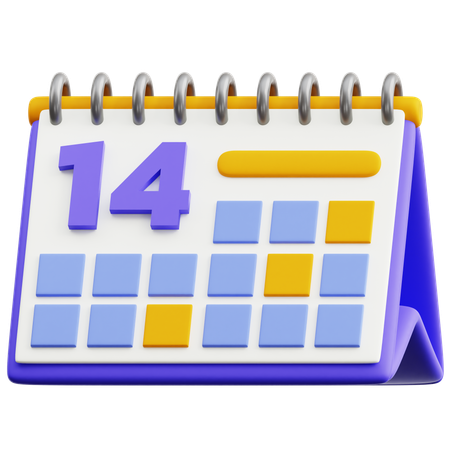 Calendar Date 14  3D Icon