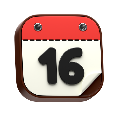 Calendar Date 16  3D Icon