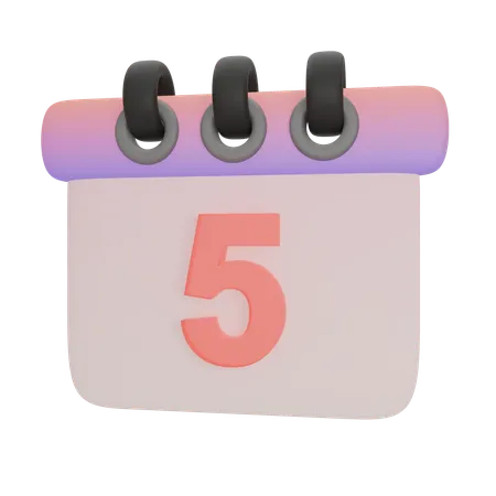 Calendar Number Five  3D Icon