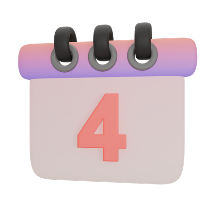 Calendar Number Four  3D Icon