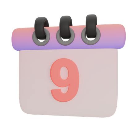 Calendar Number Nine  3D Icon