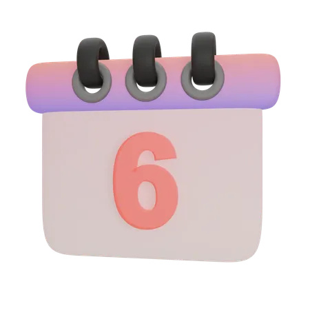 Calendar Number Six  3D Icon