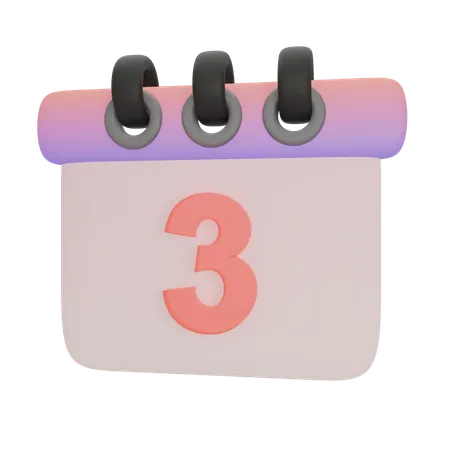 Calendar Number Three  3D Icon