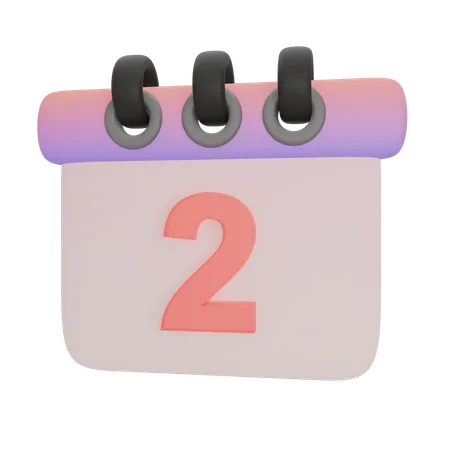Calendar Number Two  3D Icon