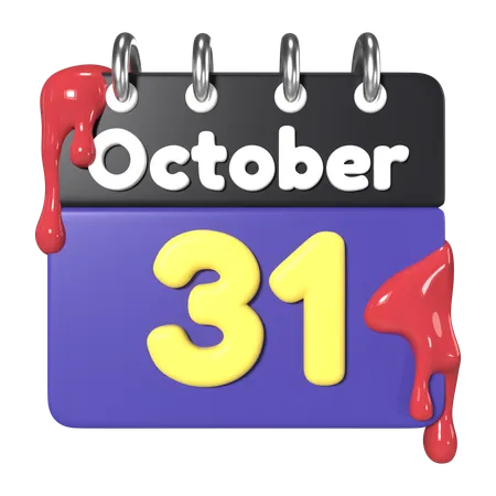 This Is Calendar October 31 3 D Render Illustration Icon It Comes As A High Resolution PNG File Isolated On A Transparent Background The Available 3 D Model File Formats Include BLEND OBJ FBX And GLTF 3D Icon