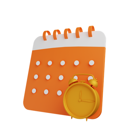 Calendar with alarm clock 3D Illustration