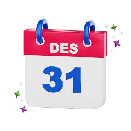 Calendário 31 de dezembro  3D Icon