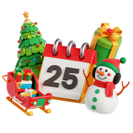 Calendario árbol de navidad muñeco de nieve  3D Icon