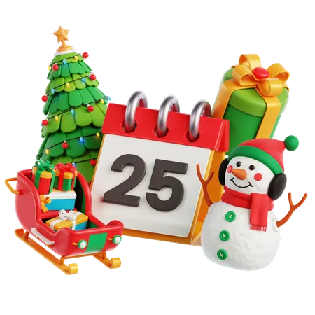 Calendario árbol de navidad muñeco de nieve  3D Icon