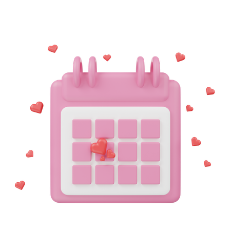 Calendario con formas de corazón  3D Icon