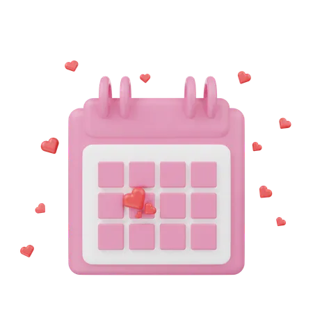 Calendario con formas de corazón  3D Icon