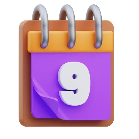 Calendário de 9 datas  3D Icon