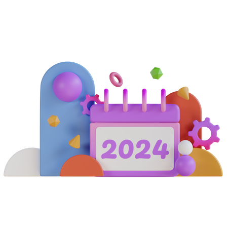 Calendario de año nuevo 2024  3D Illustration