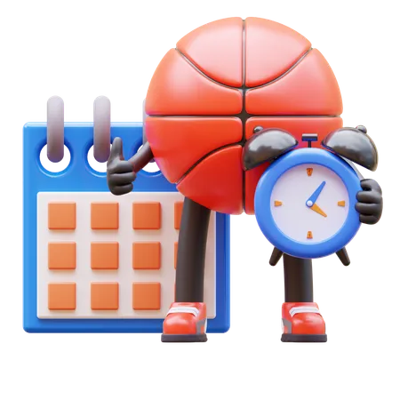 Calendario de creación de personajes de baloncesto hasta la fecha límite  3D Illustration