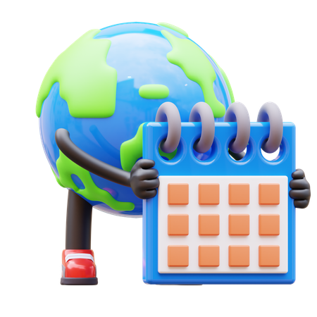 Calendario de planificación del calendario de tenencia de personajes de la Tierra  3D Illustration