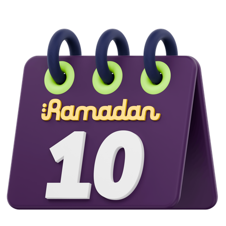 Calendario del décimo día del Ramadán Celebración del Ramadán  3D Icon