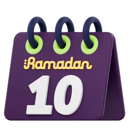 Calendario del décimo día del Ramadán Celebración del Ramadán  3D Icon