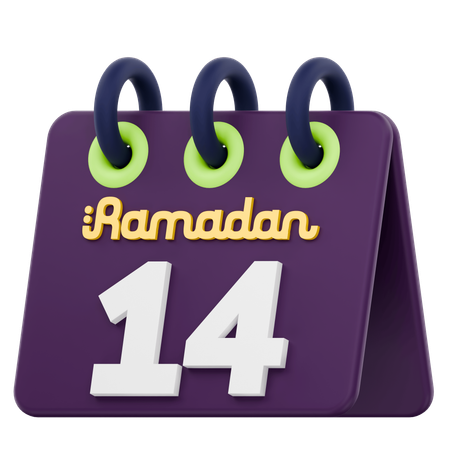 Calendario del decimocuarto día del Ramadán Celebración del Ramadán  3D Icon