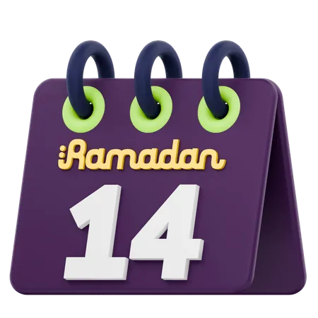 Calendario del decimocuarto día del Ramadán Celebración del Ramadán  3D Icon