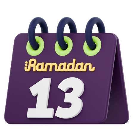 Calendario del decimotercer día del Ramadán Celebración del Ramadán  3D Icon