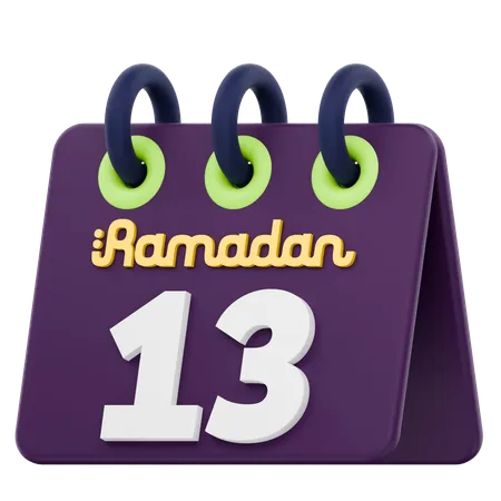 Calendario del decimotercer día del Ramadán Celebración del Ramadán  3D Icon