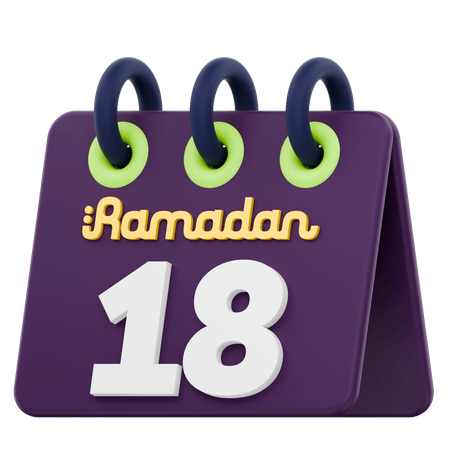 Calendario del decimoctavo día del Ramadán Celebración del Ramadán  3D Icon