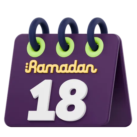 Calendario del decimoctavo día del Ramadán Celebración del Ramadán  3D Icon