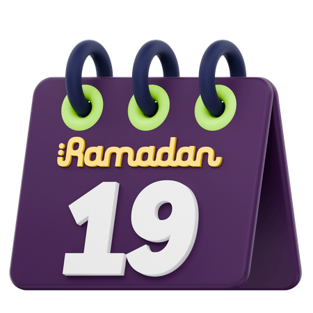 Calendario del decimonoveno día del Ramadán Celebración del Ramadán  3D Icon