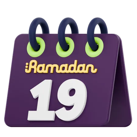 Calendario del decimonoveno día del Ramadán Celebración del Ramadán  3D Icon