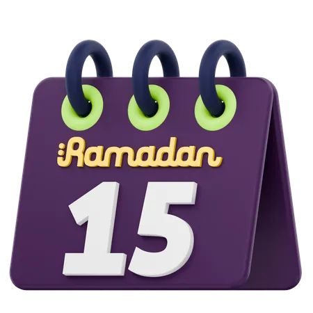 Calendario del decimoquinto día del Ramadán Celebración del Ramadán  3D Icon