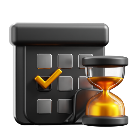 Calendario y reloj de arena negros  3D Icon