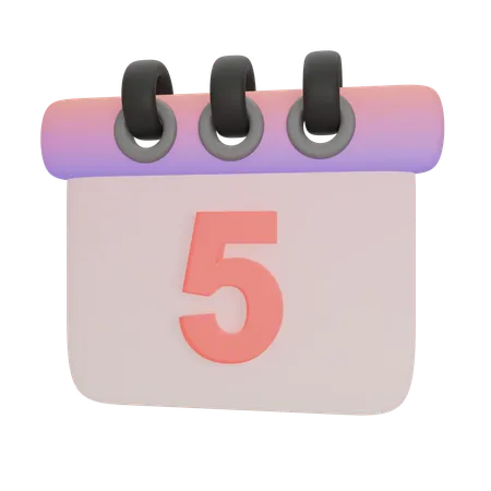 Calendário número cinco  3D Icon