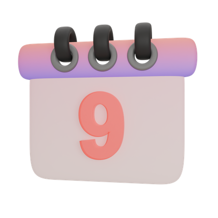 Calendário número nove  3D Icon