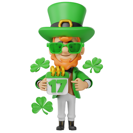 Calendario señalador del personaje de San Patricio  3D Illustration