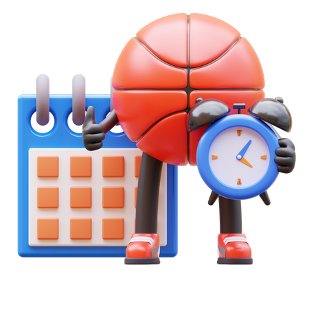 Calendrier de création des personnages de basket-ball pour la date limite  3D Illustration