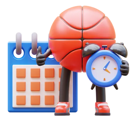 Calendrier de création des personnages de basket-ball pour la date limite  3D Illustration