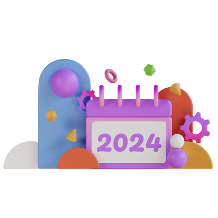 Calendrier du nouvel an 2024  3D Illustration