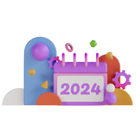 Calendrier du nouvel an 2024  3D Illustration